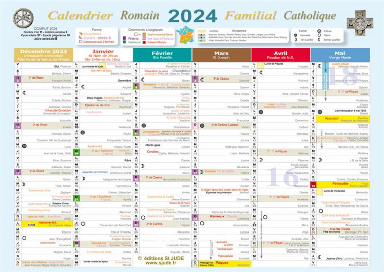 CALENDRIER FAMILIAL CATHOLIQUE ROMAIN 2024 PETIT (A4) - EQUIPE EDITORIALE  S - NC